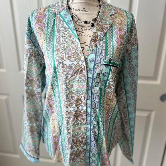 Victoria's Secret Colorful Pasiley Printed Long-Sleeved Sleep/Night Top - Picture 1 of 8